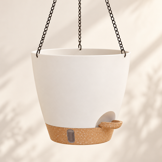 Hanging Planter with Reservoir Base — White — product view — product illustration