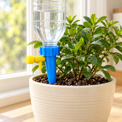Blue Bottle Watering Spike — styled scene — product illustration